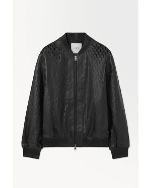 COS The Perforated Leather Bomber Jacket - Black