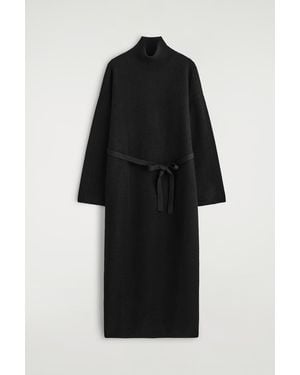 COS Boiled-Wool Funnel-Neck Dress - Black
