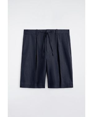 COS Pleated Linen Drawstring Shorts - Blue