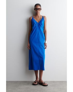COS Gathered Vneck Maxi Dress - Blau