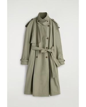 COS Mock-Neck Cotton Trench Coat - Green