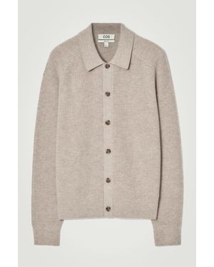 COS Collared Ribbed Wool-cashmere Cardigan - Natural