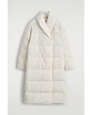 COS Shawl-Collar Quilted Down Long Coat - Natural