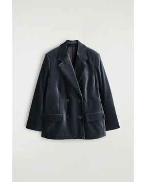 COS Velvet Double-Breasted Blazer - Blue
