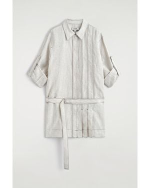 COS Belted Pleated Linen Mini Shirt Dress - Grey