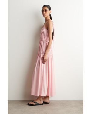 COS Striped Gathered-Waist Midi Dress in Brown | Lyst COS Striped Gathered-Waist Midi Dress in Brown | Lyst