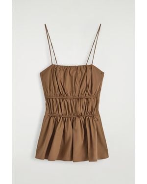 COS Gathered Cotton Peplum Top - Natural