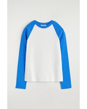 COS Contrast-Sleeve T-Shirt - Blue