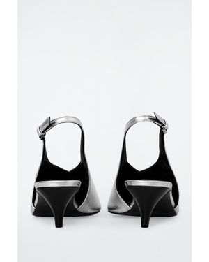 COS Pointed Leather Slingback Kitten Heels - Metallic