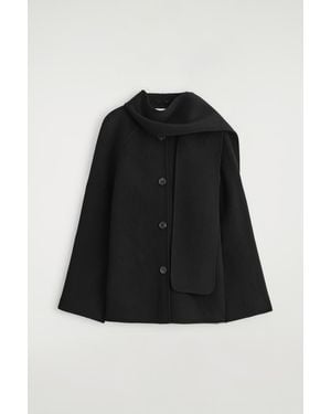 COS Double-Faced Wool Scarf Short Jacket - Black