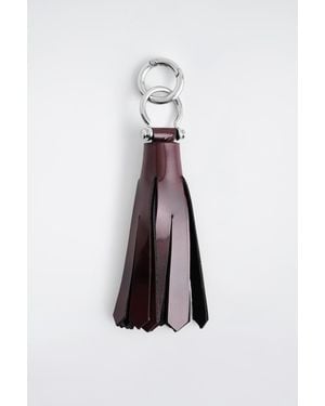COS Tasseled Leather Keyring - White