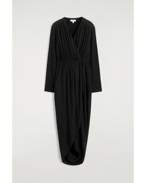COS Gathered Midi Wrap Dress - Black