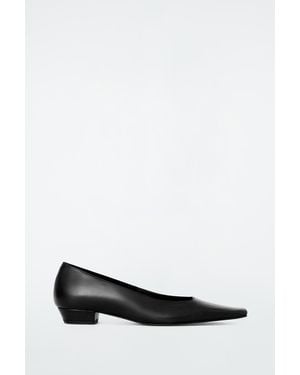 COS Square-Toe Leather Court Shoes - Black