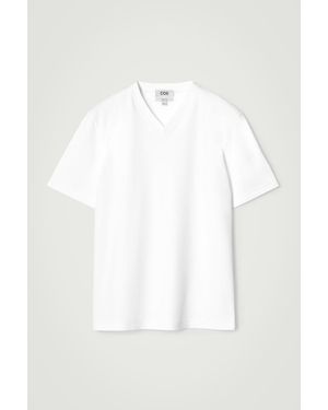 COS Interlock Cotton V-Neck T-Shirt - White