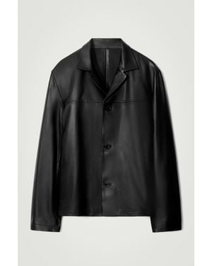 COS Camp-Collar Leather Jacket - Black