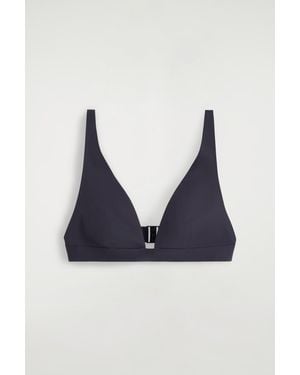 COS Bonded-Scuba V-Neck Bikini Top - Blue