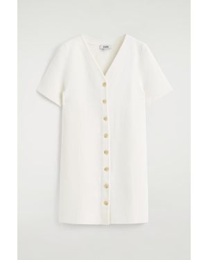 COS Buttoned Milano-Knit Mini Dress - White