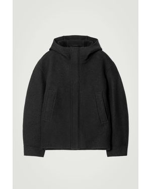 COS Hooded Boiled Wool Parka Jacket - Black