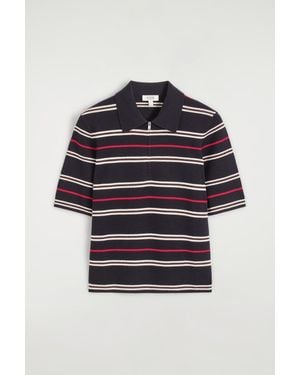 COS Merino Wool Zip-Up Polo Shirt - Blue