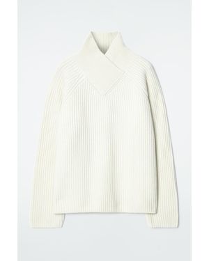 COS Wrap-collar Merino Wool Jumper - White