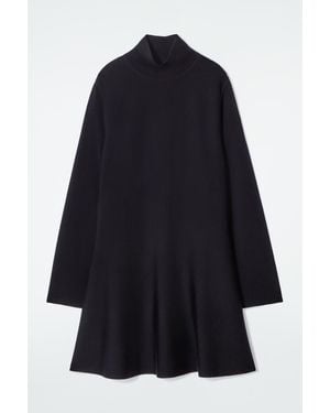 COS Flared High-Neck Wool Mini Dress - Blue