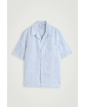 COS Camp-collar Linen Shirt - Blue