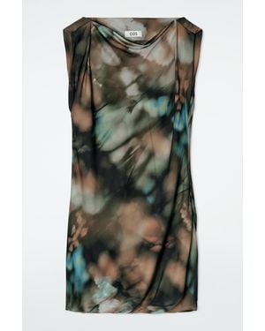 COS Printed Draped Silk Dress - Green