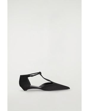 COS Pointed Suede T-Bar Kitten Heels - Black