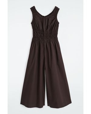 COS Shirred Cotton Jumpsuit - Brown