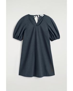 COS Puff-Sleeve Cotton Mini Dress - Blue