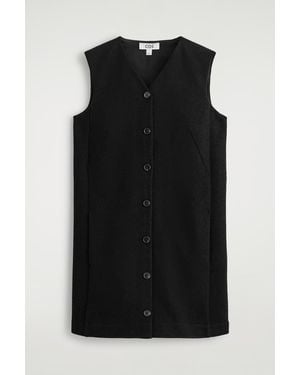 COS Merino Wool Buttoned Shift Mini Dress - Black