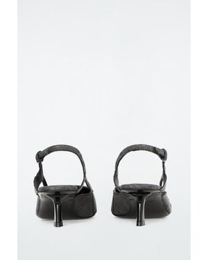 COS Denim Pointed Slingback Kitten Heels - White