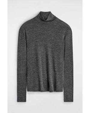 COS Slim Wool-Jersey Roll Neck Top - Grey