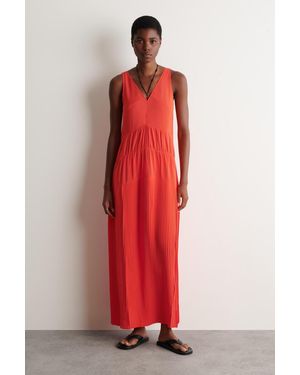COS Maxikleid Mit V-Ausschnitt, Falten Und Raffungen - Rot