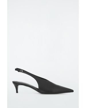 COS Pointed Leather Slingback Kitten Heels - Black