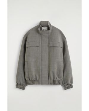 COS Funnel-Neck Wool-Blend Bomber Jacket - Gray
