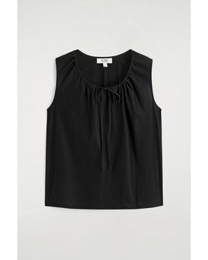 COS Gathered-Neck Jersey Tank Top - Black