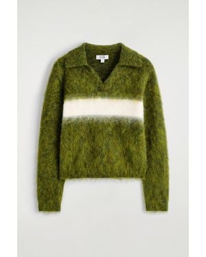 COS Striped Mohair-Blend Polo Jumper - Green