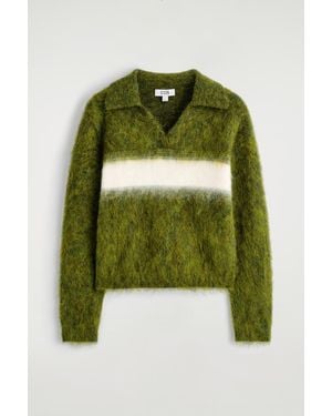 COS Striped Mohair-Blend Polo Jumper - Green