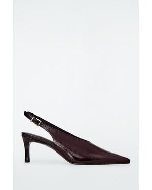 COS Pointed Patent-Leather Slingback Court Shoes - Brown