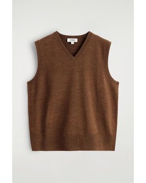 COS Merino Wool V-Neck Vest - Brown