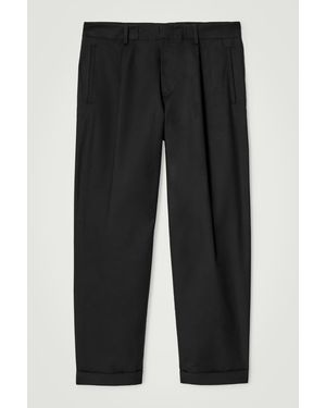 COS Tapered Cotton Turn-up Trousers - Black