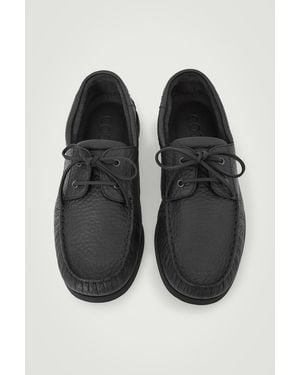 COS Grained-leather Boat Shoes - Black
