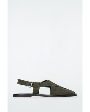 COS Crossover Leather Slingback Sandals - Grey