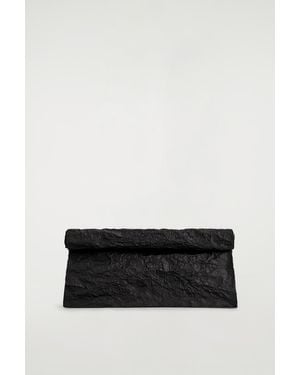 COS Folded Oversized Crinkled Clutch Bag - Black