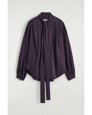 COS Fluid Scarf-Detail Blouse - Blue