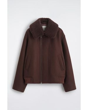 COS Shearling-Collar Wool Flight Jacket - Brown