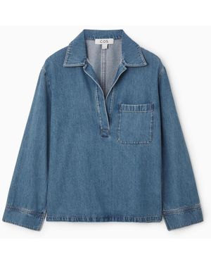 COS Collared V-neck Denim Top - Blue