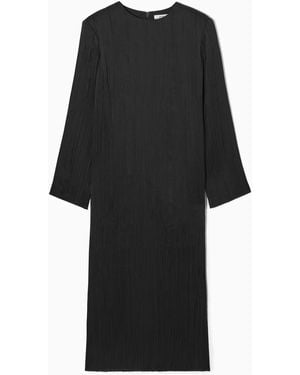 COS Long-sleeved Plissé Midi Dress - Black