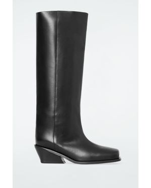 COS Square-toe Leather Knee-high Boots - Black